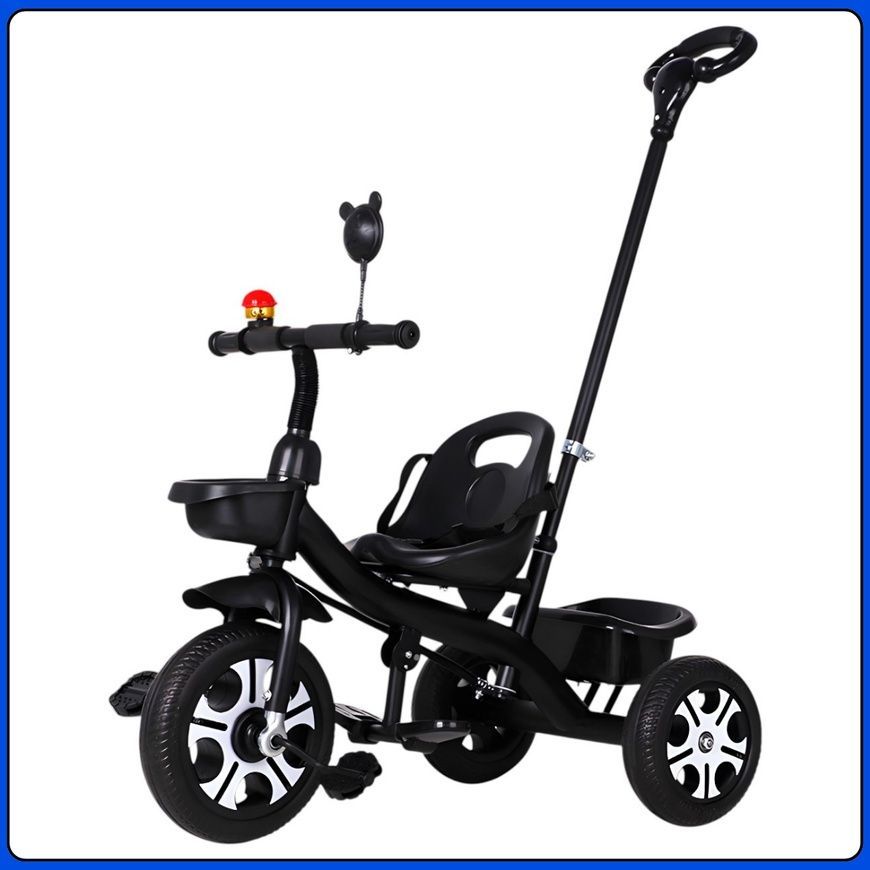 Детский трехколесный велосипед&nbsp;с родительской ручкой и корзинами&nbsp;Scooter Черный SCO82black/KR фото